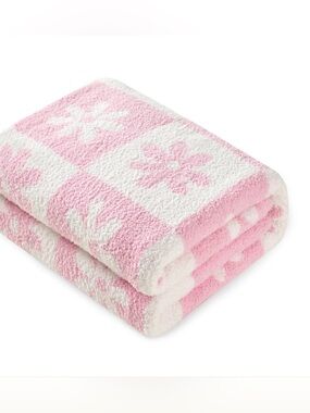 Snuggle Sac Pink & White Checkered Flower Throw Blanket 50x60